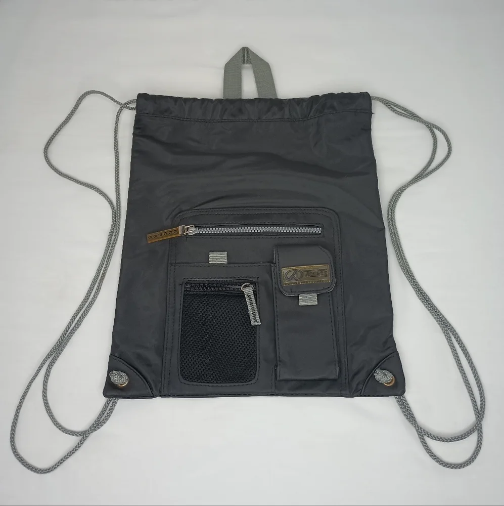 Access Multi Compartment Vinyl Sackpack Travel Business School Backpack Black
